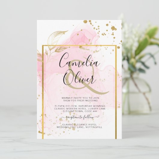 Invitation ROSE OR MARIAGE Encre d'alcool Abstraite (Debout devant)