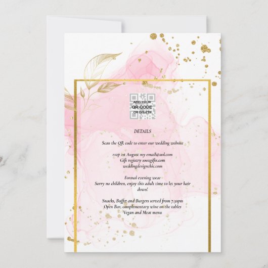 Invitation ROSE OR MARIAGE Encre d'alcool Abstraite (Dos)