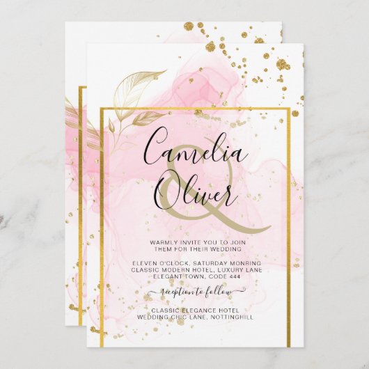 Invitation ROSE OR MARIAGE Encre d'alcool Abstraite (Devant / Derrière)