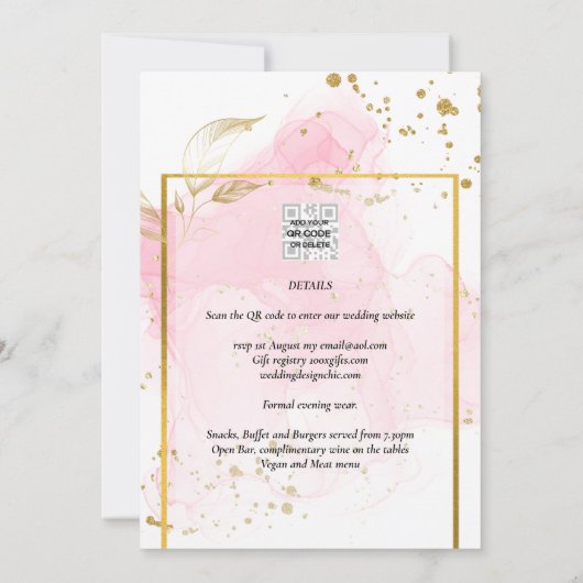 Invitation ROSE OR MARIAGE Encre d'alcool Abstraite (Dos)
