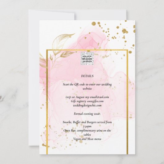 Invitation ROSE OR MARIAGE Encre d'alcool Abstraite (Dos)