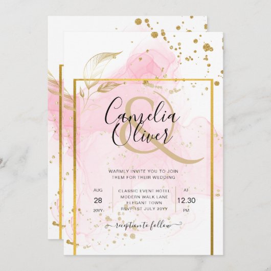 Invitation ROSE OR MARIAGE Encre d'alcool Abstraite (Devant / Derrière)