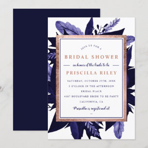 Invitation Rose or marine aquarelle fleurie douche nuptiale