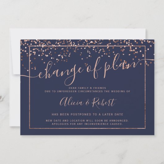 Invitation Rose or marine bleu script report plan de changeme (Devant)