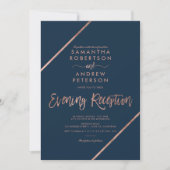 Invitation Rose or marine bleu typographie soirée mariage (Devant)