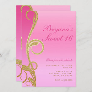 Invitation Rose & Or Moderne Chic Glam Swirl Sweet 16 Party