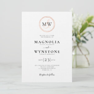 Invitation Rose or Monogramme lin Mariage de luxe