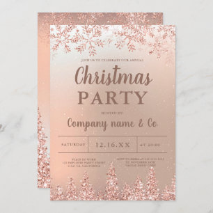 Invitation Rose or neige pin métallique entreprise Noël