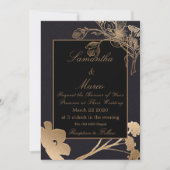 Invitation Rose or & noir & Bureaux Mariage à fleurs (Devant)
