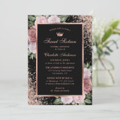 Invitation Rose Or noir rose Floral Sweet 16 Anniversaire (Debout devant)