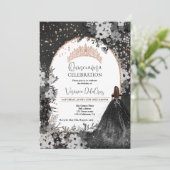 Invitation Rose or noir tiara princess Quinceanera (Debout devant)