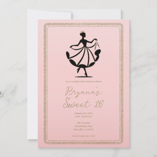 Invitation Rose Or Noir Valse Danse Princesse Fête (Devant)
