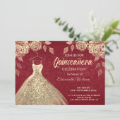 Invitation Rose or paillettes robe or Quinceañera rouge (Debout devant)