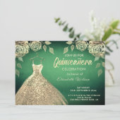 Invitation Rose or paillettes robe or Quinceañera vert (Debout devant)