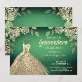 Invitation Rose or paillettes robe or Quinceañera vert (Devant / Derrière)
