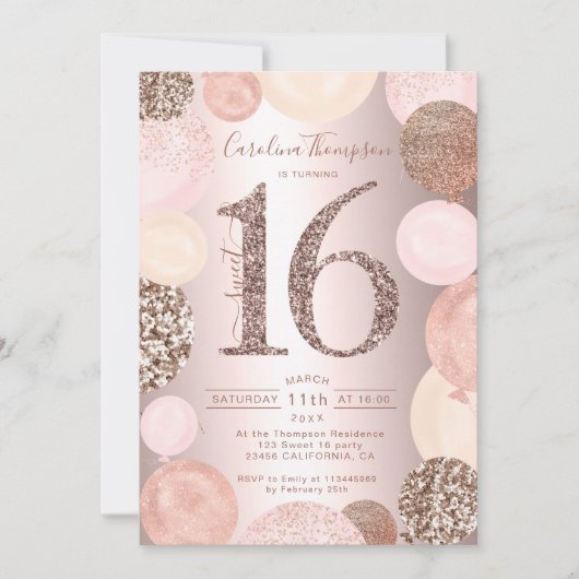 Invitation rose or parties scintillant ballon métallique Swee (Devant)