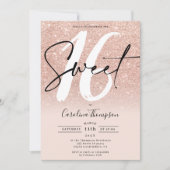 Invitation Rose or parties scintillant bordure script photo S (Devant)