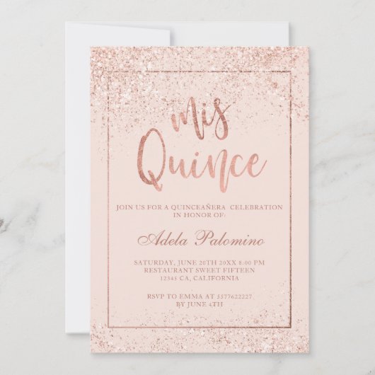 Invitation Rose or parties scintillant cadre script blush Qui (Devant)