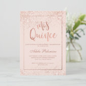 Invitation Rose or parties scintillant cadre script blush Qui (Debout devant)