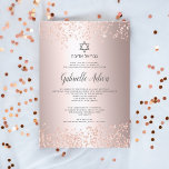 Invitation Rose or parties scintillant confetti nom hébreu Ba<br><div class="desc">Elégante parties scintillant d'or rose feuille métallique et confetti Star de David avec nom hébreu Bat mitzvah et rose de parties scintillant d'or confetti. Une invitation simple et chic.</div>