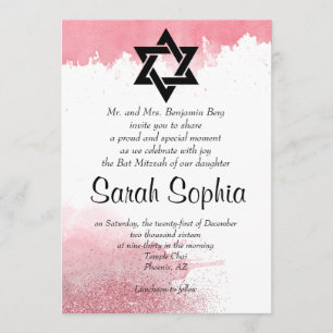 Invitation Rose or Parties scintillant d'aquarelle fille Bat