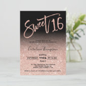 Invitation Rose or parties scintillant écriture chic noir Swe (Debout devant)