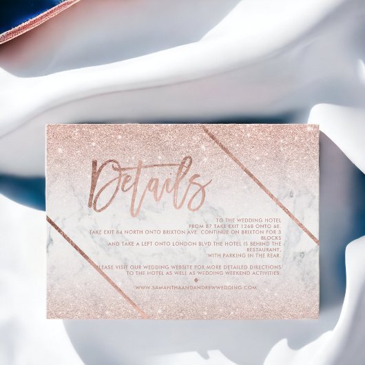 Invitation Rose or parties scintillant en marbre script maria