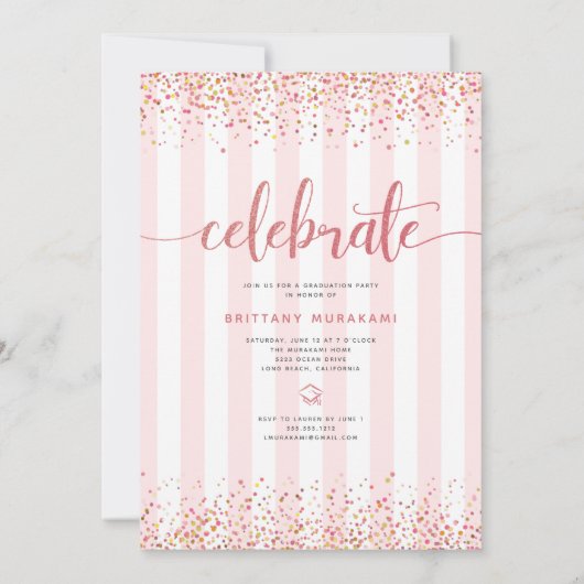 Invitation Rose or parties scintillant graduation photo écrit (Dos)