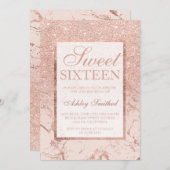 Invitation Rose or parties scintillant marbre élégant chic Sw (Devant / Derrière)