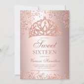 Invitation Rose or parties scintillant photo feuille couronne (Devant)