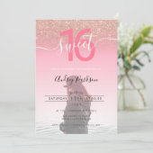 Invitation Rose or parties scintillant rose dégradé photo suc (Debout devant)