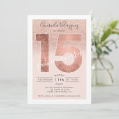 Invitation Rose or parties scintillant script blush quinceane (Debout devant)