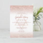 Invitation Rose or parties scintillant script girly blanc Bat (Debout devant)