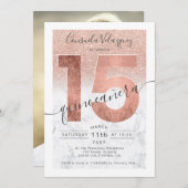 Invitation Rose or parties scintillant script marbre quincean (Devant / Derrière)