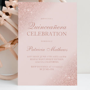 Invitation Rose or parties scintillant script rose pâle Quinc