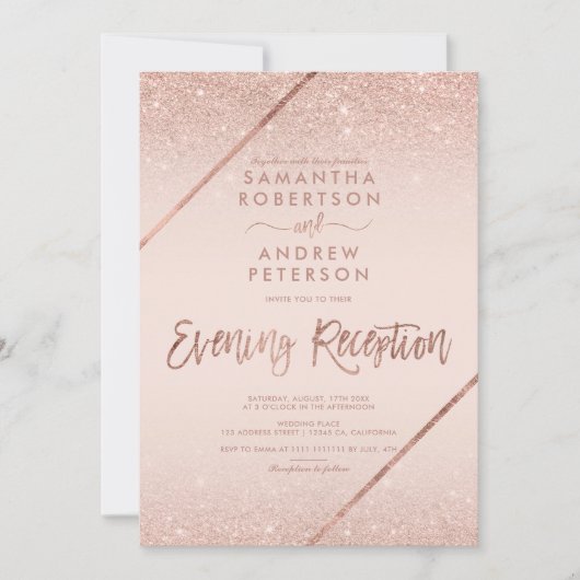 Invitation Rose or parties scintillant typographie blush rose (Devant)