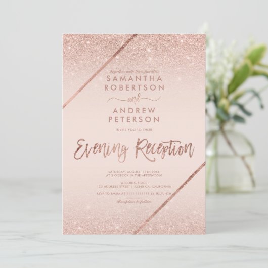 Invitation Rose or parties scintillant typographie blush rose