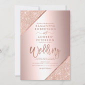 Invitation Rose or parties scintillant typographie feuille mé (Devant)