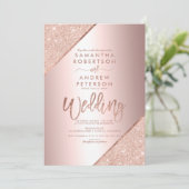 Invitation Rose or parties scintillant typographie feuille mé (Debout devant)