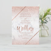 Invitation Rose or parties scintillant typographie marbre mar (Debout devant)