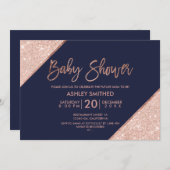 Invitation Rose or parties scintillant typographie marine ble (Devant / Derrière)