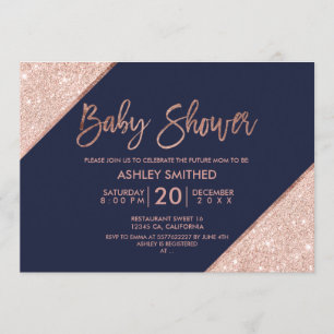 Invitation Rose or parties scintillant typographie marine ble