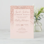 Invitation Rose or parties scintillant typographie rose pâle  (Debout devant)