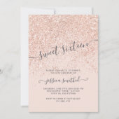 Invitation Rose or parties scintillant typographie rose pâle  (Devant)