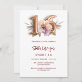 Invitation Rose or pêche floral Sweet 16 (Devant)