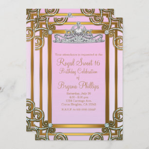Invitation Rose & Or Princesse Crown Tiara Sweet 16 Party