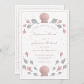 Invitation Rose Or rose argent Mariage Coquillages métallique (Devant / Derrière)