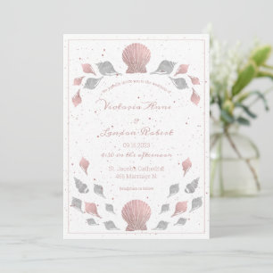 Invitation Rose Or rose argent Mariage Coquillages métallique