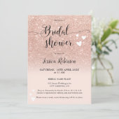 Invitation Rose or rose coeurs script chic douche nuptiale (Debout devant)