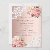 Invitation Rose or rose floral dentelle réception de mariage (Devant)